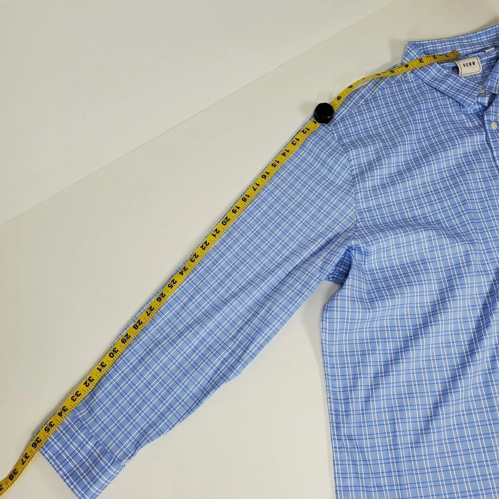 ROWM  Men XXL Long Sleeve Button Up Shirt Check‎ Light Blue/White Plaid EUC